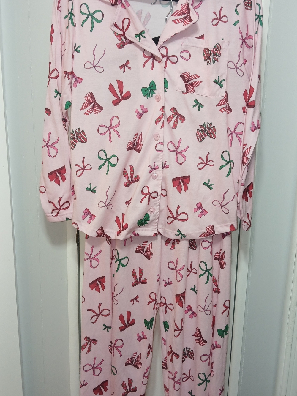 Women's Pink Bow-Print Pajama Set